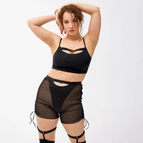 Queen PoleWear Long Shorts with Mesh – ESSENTIAL – Black