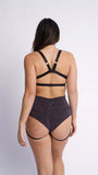 Lunalae Lure You High Waist Garter Shorts Blue Gold Shimmer