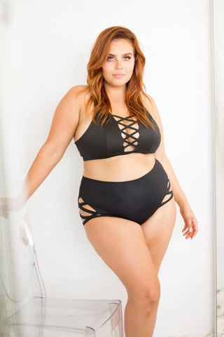 Lunalae Alexi Top - Criss Cross High Neck Racerback Top Black
