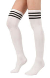 lunalae white thigh high socks with black stripe